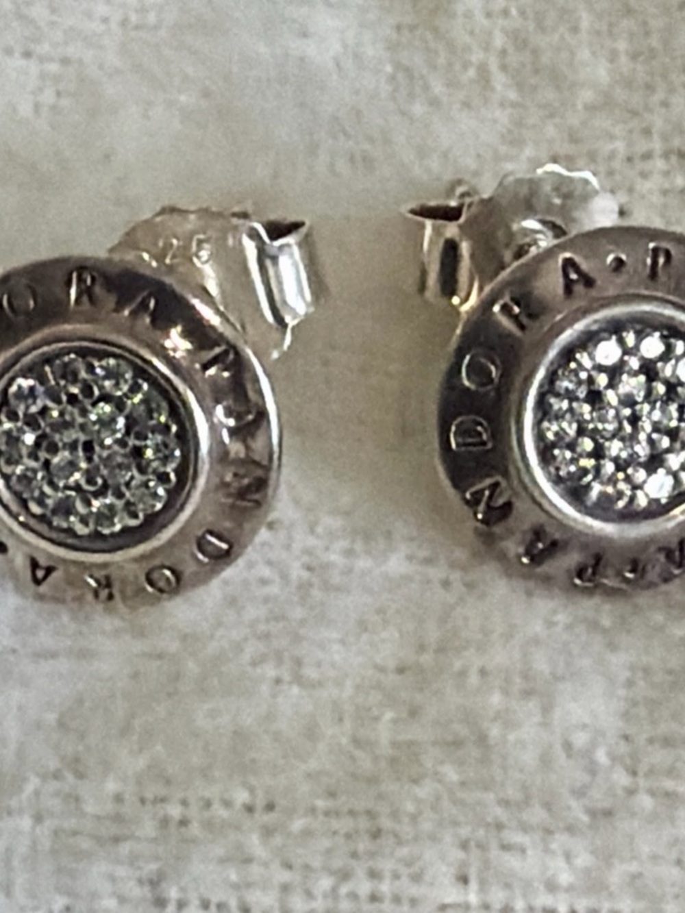 Pandora Silver Crystal Pave Logo Stud Earrings